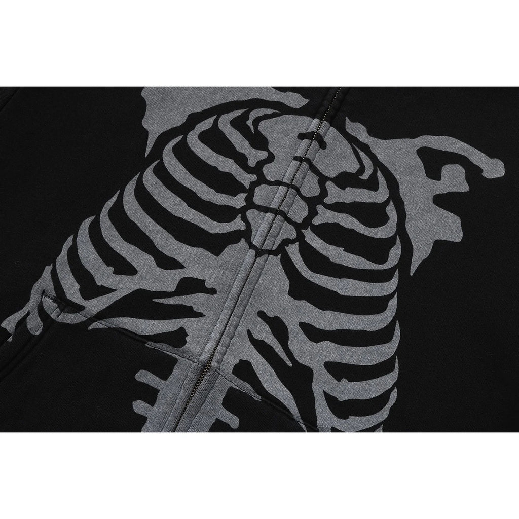 SKELETON SHARK HEAVY WASHED CROPPED FIT FULL ZIP HOODIE MENS