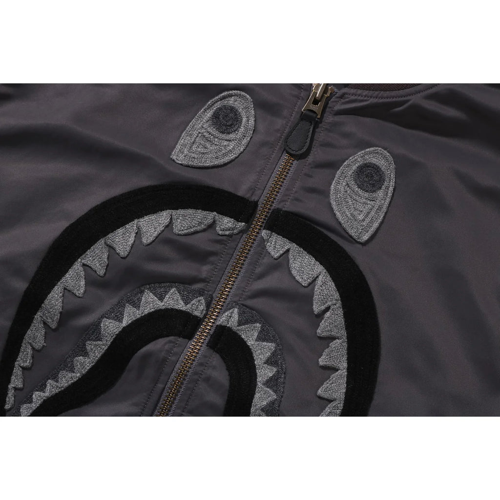 TONAL CHAIN STITCH SHARK BOMBER JACKET MENS