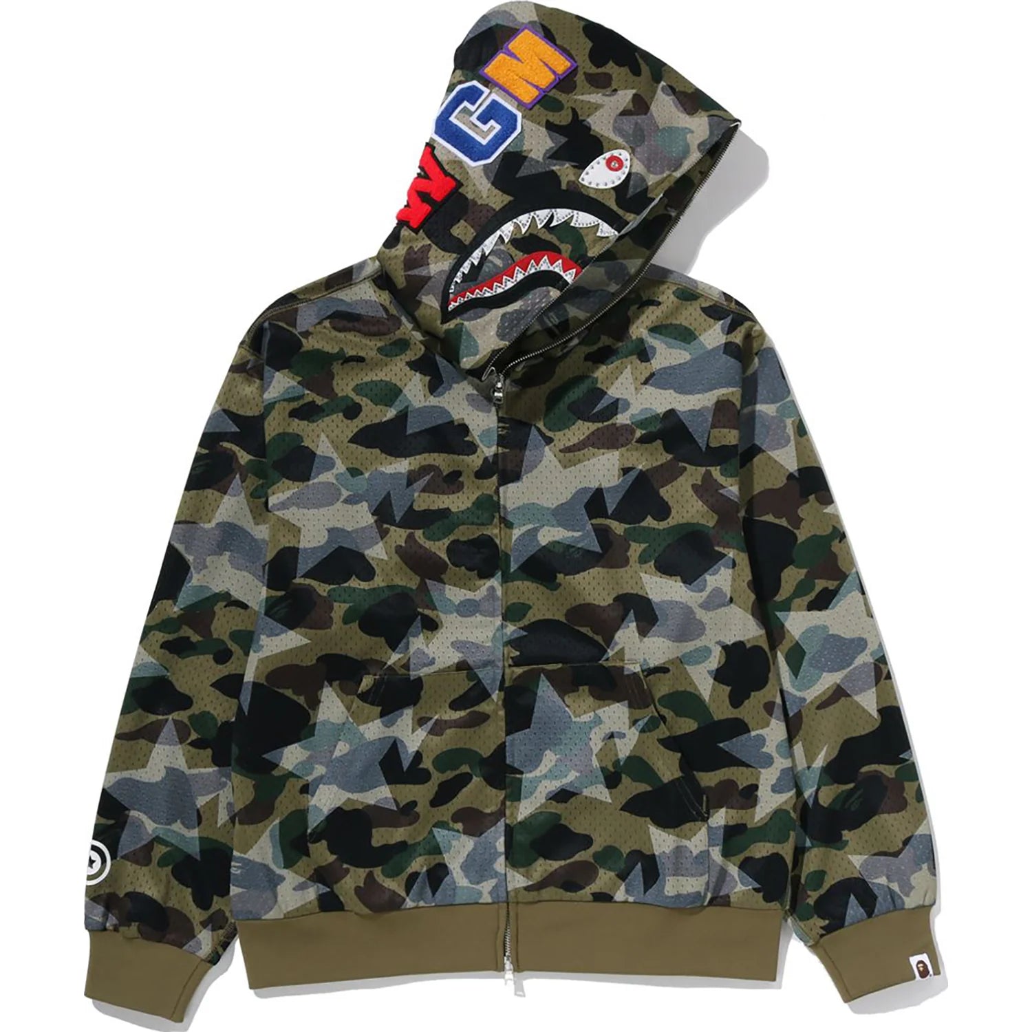 STA OVER PRINT 1ST CAMO MESH SHARK CROPPED FIT FULL ZIP HOODIE MENS