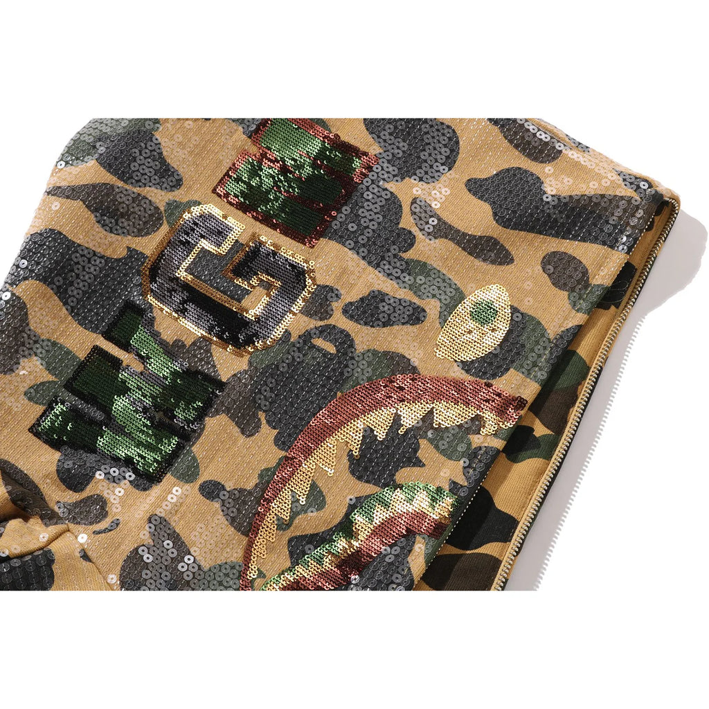 1ST CAMO SEQUIN SHARK RELAXED FIT FULL ZIP HOODIE MENS