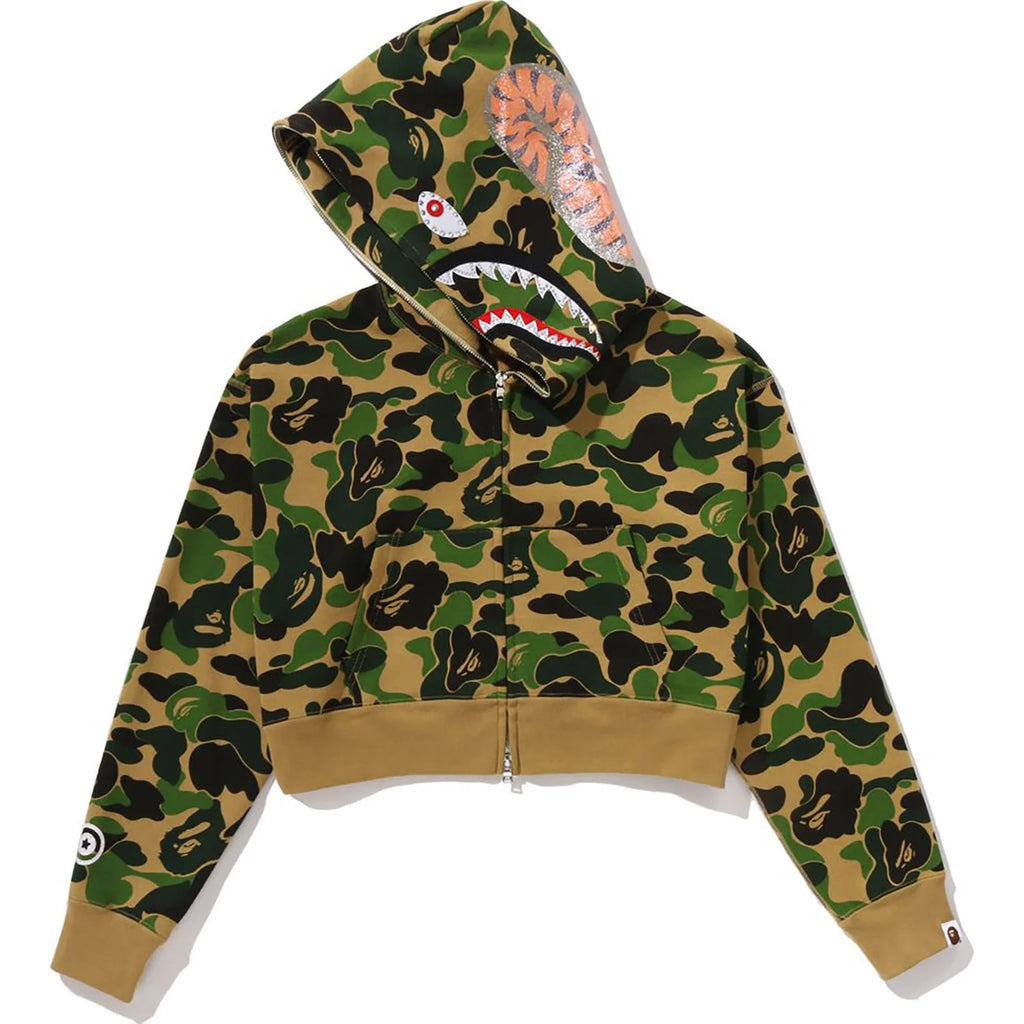 ABC CAMO CRYSTAL STONE SHARK CROPPED FULL ZIP HOODIE LADIES