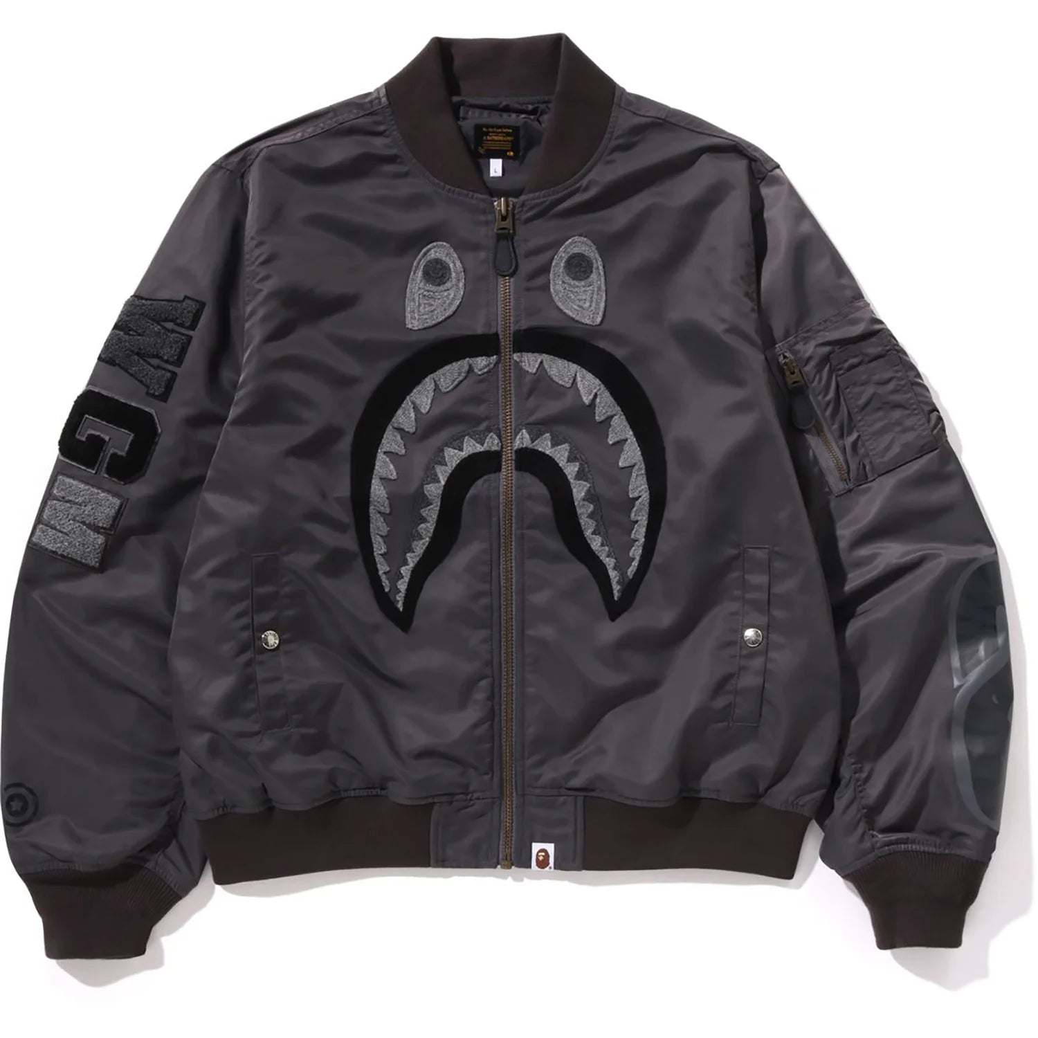 TONAL CHAIN STITCH SHARK BOMBER JACKET MENS