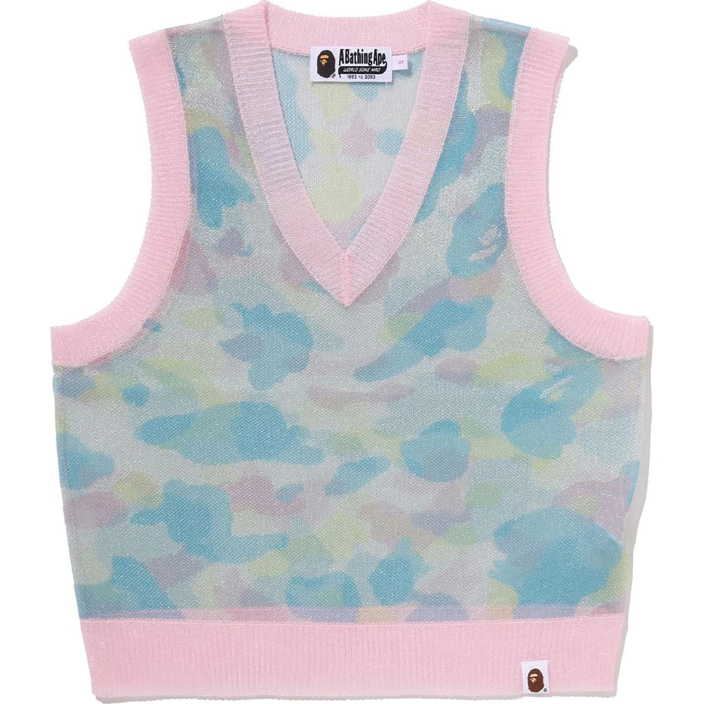 NEW MULTI CAMO METALLIC CROPPED KNIT VEST LADIES