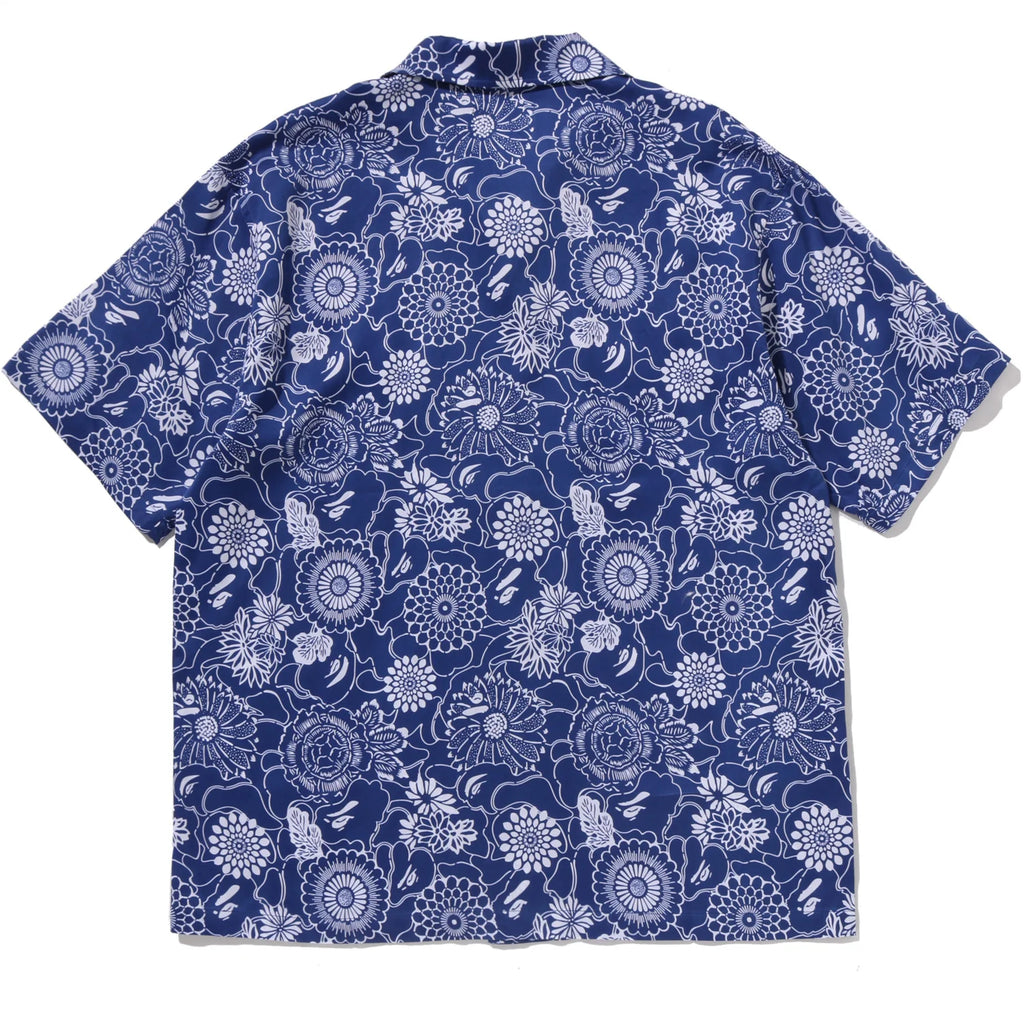 JAPANESE INDIGO ART CAMO OPEN COLLAR SS SHIRT MENS