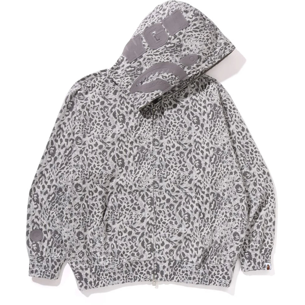 WILD LEOPARD PATTERN SHARK RELAXED FIT FULL ZIP HOODIE MENS