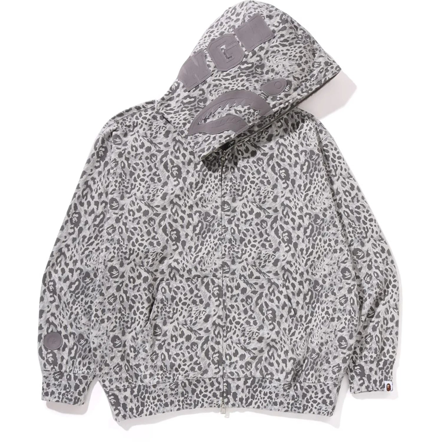 WILD LEOPARD PATTERN SHARK RELAXED FIT FULL ZIP HOODIE MENS