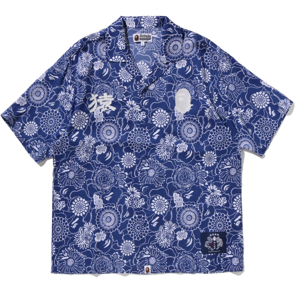 JAPANESE INDIGO ART CAMO OPEN COLLAR SS SHIRT MENS