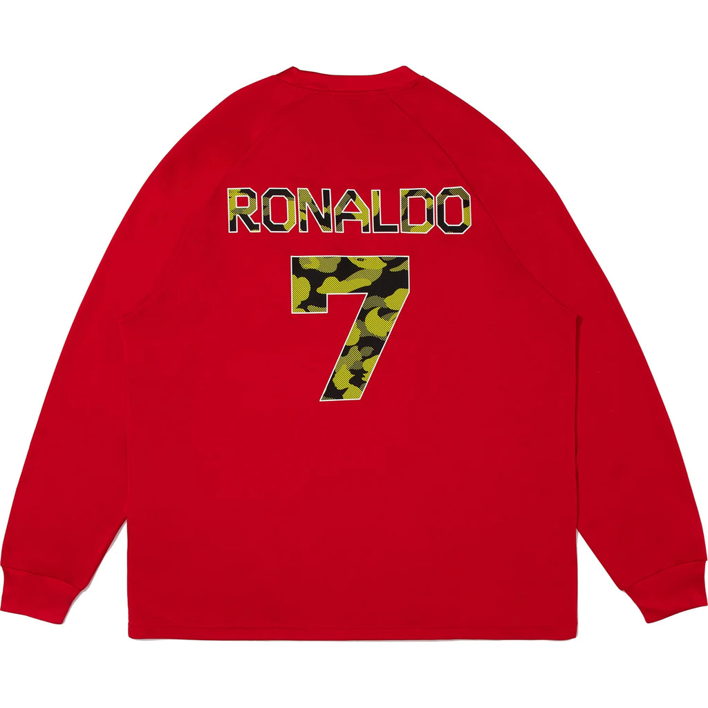 BAPE X CR7 LIFE MULTI LOGO POLY RELAXED FIT LS FOOTBALL JERSEY MENS