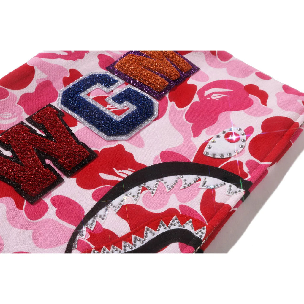 ABC CAMO CRYSTAL STONE SHARK CROPPED FULL ZIP HOODIE LADIES