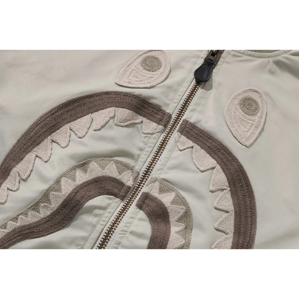 TONAL CHAIN STITCH SHARK BOMBER JACKET MENS